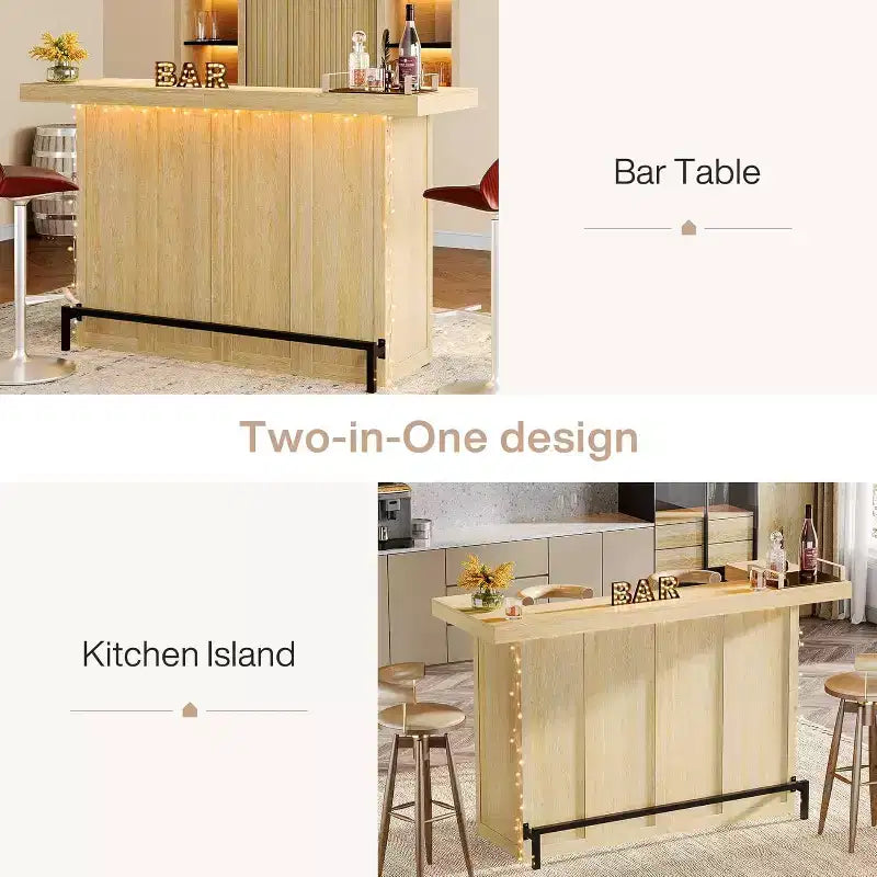 70.9-Inch Modern 4-Tier Bar Table Home Bar Cabinet with Glass Holder and Black Footrest