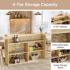 70.9-Inch Modern 4-Tier Bar Table Home Bar Cabinet with Glass Holder and Black Footrest