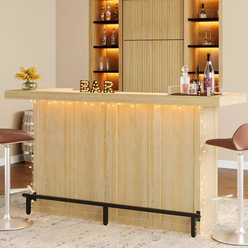 70.9-Inch Modern 4-Tier Bar Table Home Bar Cabinet with Glass Holder and Black Footrest