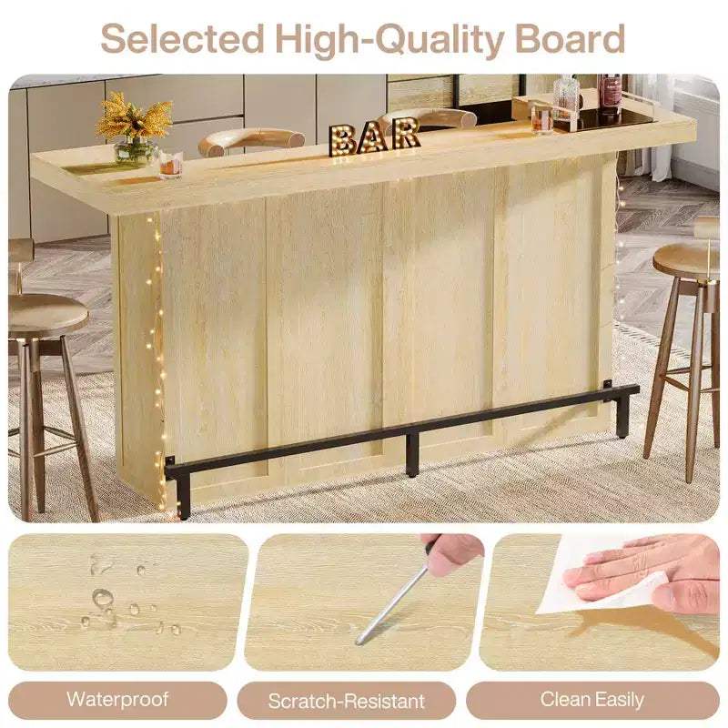 70.9-Inch Modern 4-Tier Bar Table Home Bar Cabinet with Glass Holder and Black Footrest