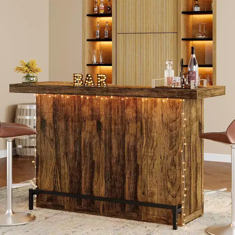 70.9-Inch Modern 4-Tier Bar Table Home Bar Cabinet with Glass Holder and Black Footrest