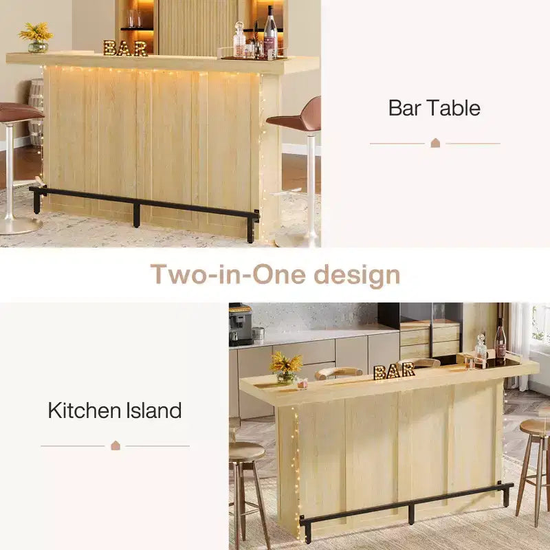 70.9-Inch Modern 4-Tier Bar Table Home Bar Cabinet with Glass Holder and Black Footrest