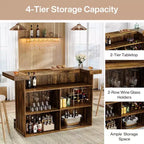70.9-Inch Modern 4-Tier Bar Table Home Bar Cabinet with Glass Holder and Black Footrest
