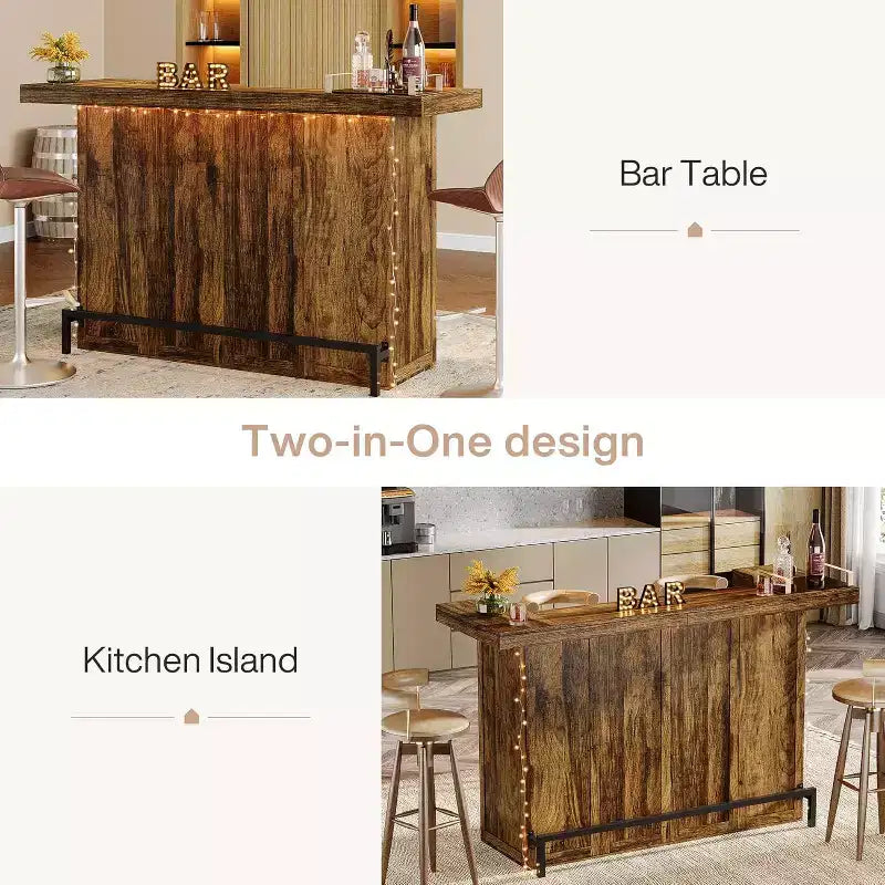 70.9-Inch Modern 4-Tier Bar Table Home Bar Cabinet with Glass Holder and Black Footrest