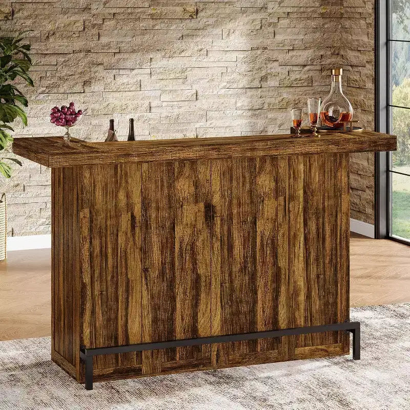 70.9-Inch Modern 4-Tier Bar Table Home Bar Cabinet with Glass Holder and Black Footrest