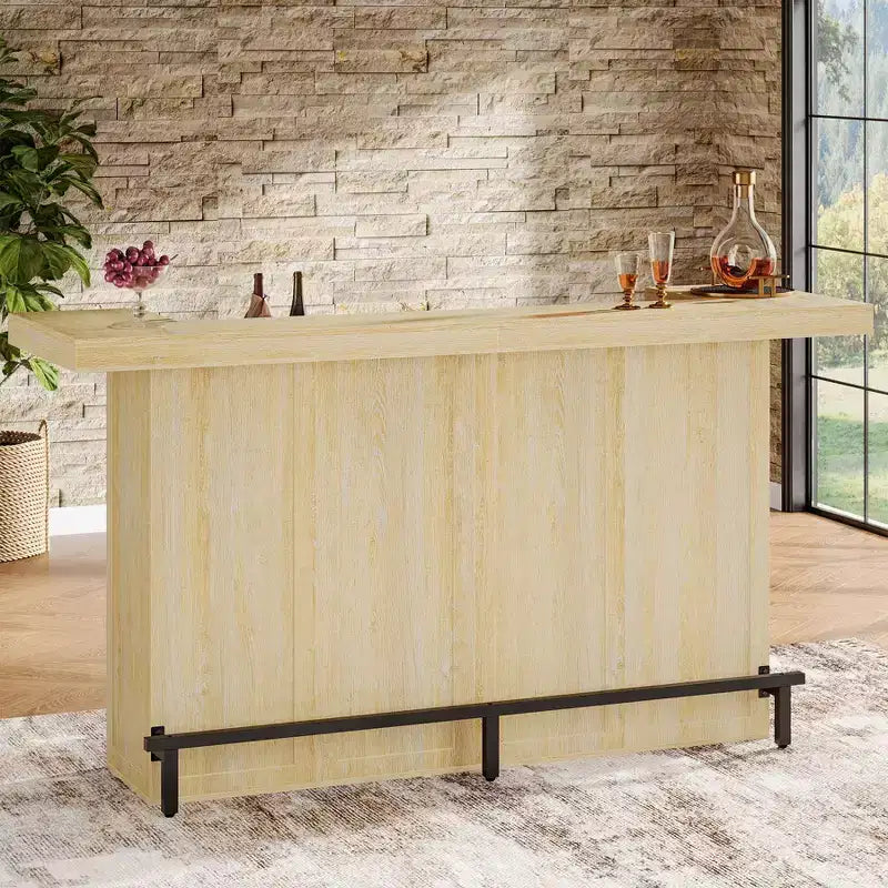 70.9-Inch Modern 4-Tier Bar Table Home Bar Cabinet with Glass Holder and Black Footrest