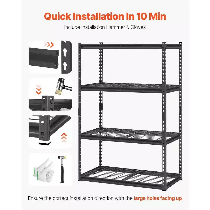 Storage Shelves, 2400 lbs, 4 Tier Heavy Duty Garage Shelving, 20 D x 40 W x 60 H Adjustable Metal Shelves for Industrial Shelving Unit