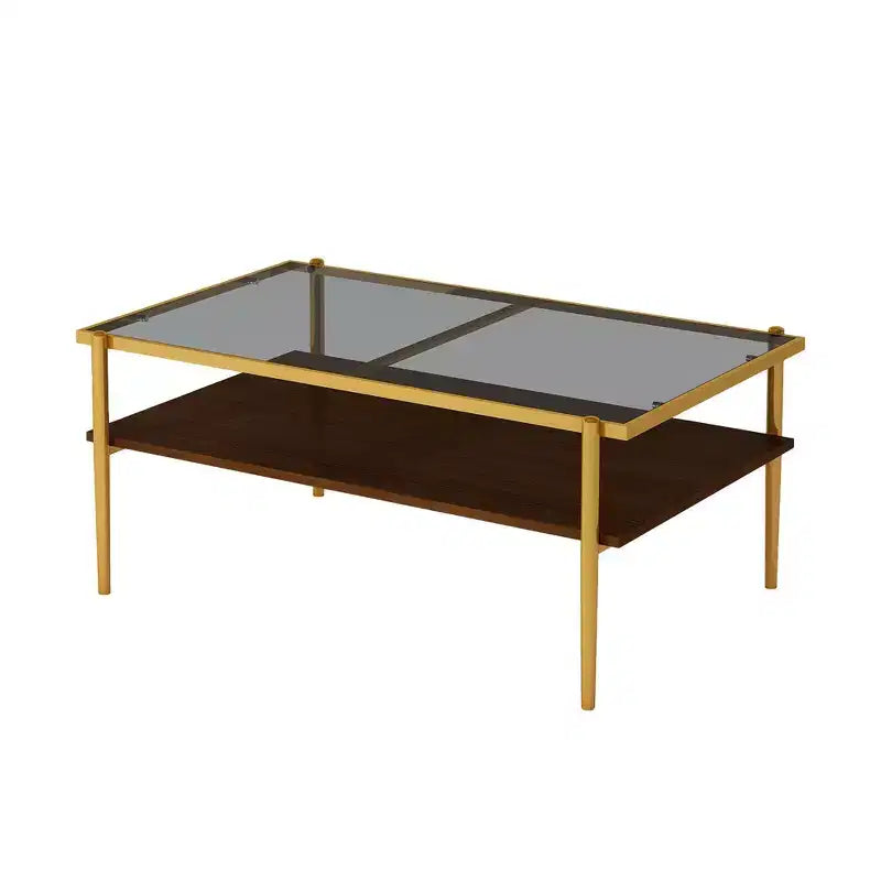 Rectangle Coffee Table with Gray Tempered Glass top and White Legs, Modern Table for Living Room