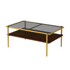 Rectangle Coffee Table with Gray Tempered Glass top and White Legs, Modern Table for Living Room