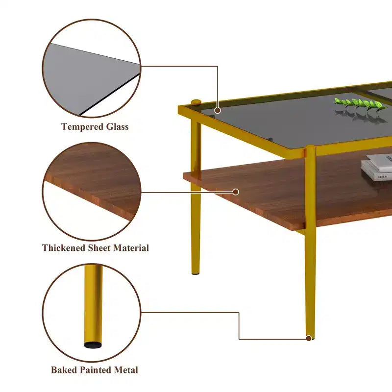 Rectangle Coffee Table with Gray Tempered Glass top and White Legs, Modern Table for Living Room