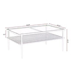 Rectangle Coffee Table with Gray Tempered Glass top and White Legs, Modern Table for Living Room
