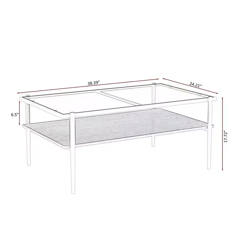 Rectangle Coffee Table with Gray Tempered Glass top and White Legs, Modern Table for Living Room