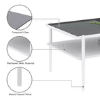 Rectangle Coffee Table with Gray Tempered Glass top and White Legs, Modern Table for Living Room