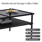 Rectangle Coffee Table with Gray Tempered Glass top and White Legs, Modern Table for Living Room