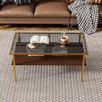 Rectangle Coffee Table with Gray Tempered Glass top and White Legs, Modern Table for Living Room