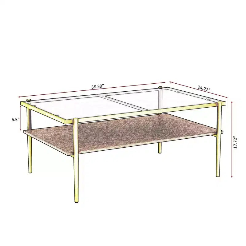 Rectangle Coffee Table with Gray Tempered Glass top and White Legs, Modern Table for Living Room
