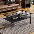 Rectangle Coffee Table with Gray Tempered Glass top and White Legs, Modern Table for Living Room