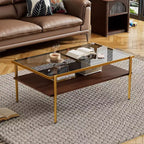Rectangle Coffee Table with Gray Tempered Glass top and White Legs, Modern Table for Living Room