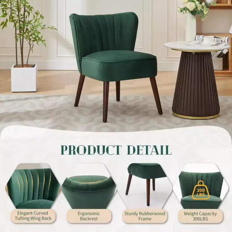 Modern Velvet Accent Chair for Living Room C Mid-Century Wingback Lounge Chair with Solid Wood Legs, 300lb Capacity C Plush Upholstered Armchair