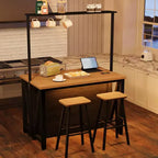 Wooden Kitchen Island, Bakers Rack with Storage, Large Kitchen Island Table with 3 Tier Microwave Stand Oven Shelf, 6 Hooks