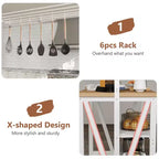 Wooden Kitchen Island, Bakers Rack with Storage, Large Kitchen Island Table with 3 Tier Microwave Stand Oven Shelf, 6 Hooks