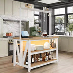 Wooden Kitchen Island, Bakers Rack with Storage, Large Kitchen Island Table with 3 Tier Microwave Stand Oven Shelf, 6 Hooks