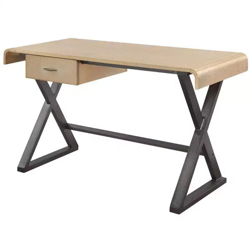 HomeRoots 50 Gold and Black Aluminum Writing Desk