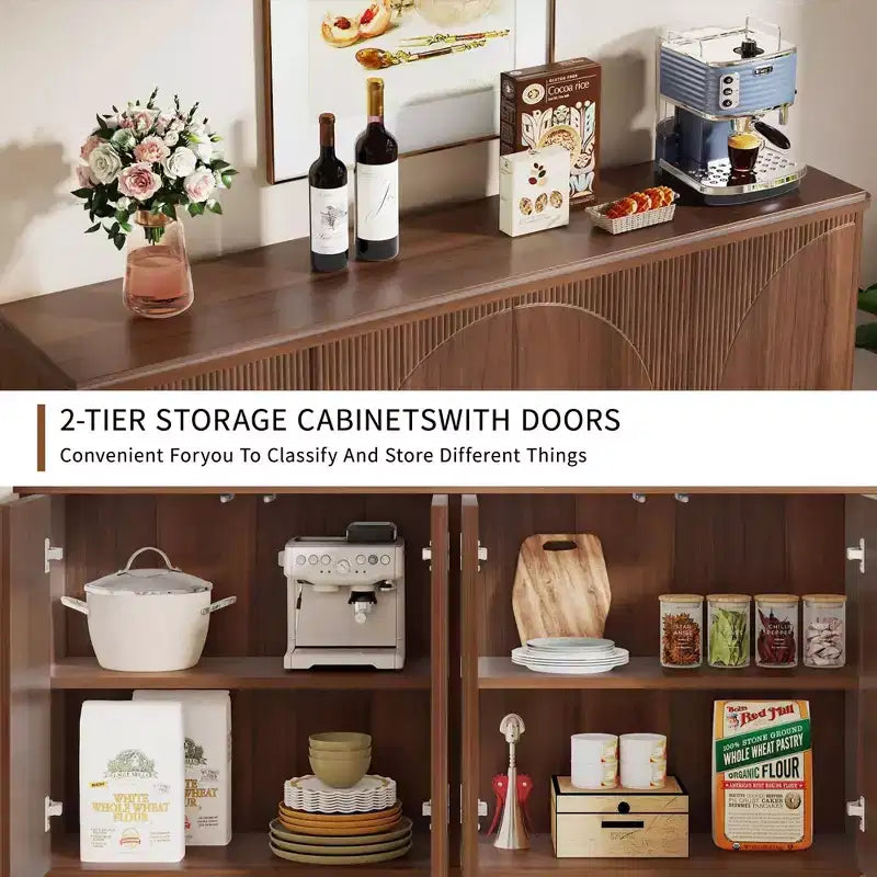 Spacious Countertop Buffet Cabinet 4-Tier Storage for Dishware Utensils