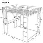 Full Size Loft Bed with Desk and Storage Shelves Metal Loft Bed for Kids Teens, Silver