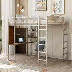 Full Size Loft Bed with Desk and Storage Shelves Metal Loft Bed for Kids Teens, Silver