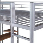 Full Size Loft Bed with Desk and Storage Shelves Metal Loft Bed for Kids Teens, Silver