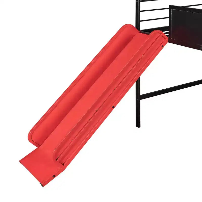 Twin Loft Bed with Slide Metal House Bed with Roof, Low Loft Bed with Writable Wooden Board for Kids Teens