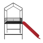Twin Loft Bed with Slide Metal House Bed with Roof, Low Loft Bed with Writable Wooden Board for Kids Teens