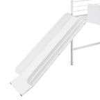 Twin Loft Bed with Slide Metal House Bed with Roof, Low Loft Bed with Writable Wooden Board for Kids Teens