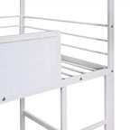 Twin Loft Bed with Slide Metal House Bed with Roof, Low Loft Bed with Writable Wooden Board for Kids Teens