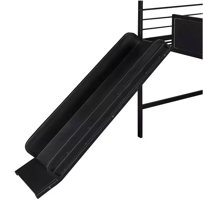 Twin Loft Bed with Slide Metal House Bed with Roof, Low Loft Bed with Writable Wooden Board for Kids Teens