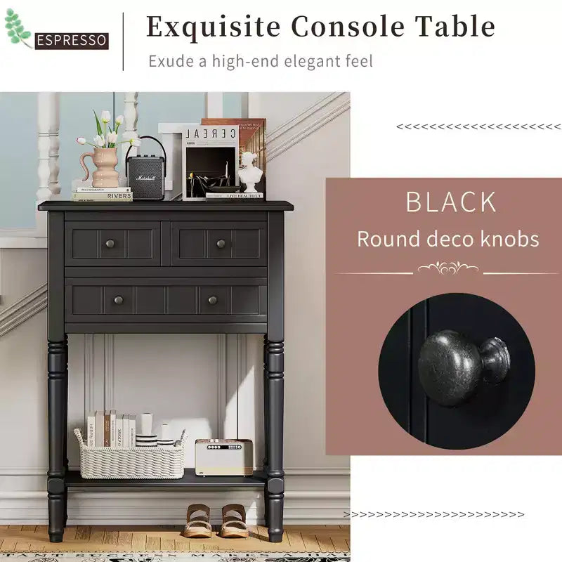 Juliana Solid Wood Console Table with Storage Drawers and Bottom Shelf