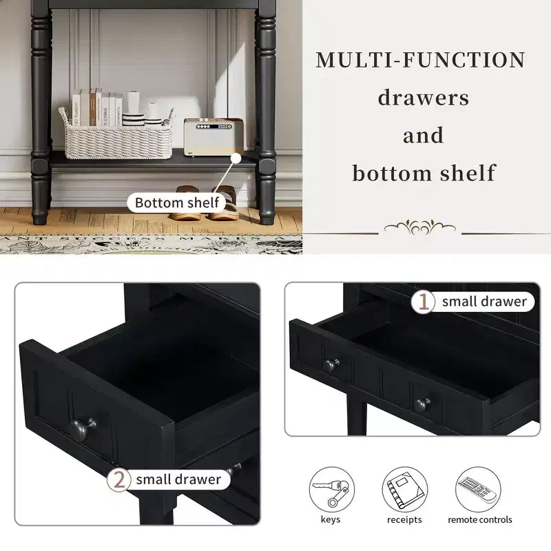 Juliana Solid Wood Console Table with Storage Drawers and Bottom Shelf