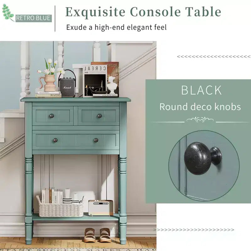 Juliana Solid Wood Console Table with Storage Drawers and Bottom Shelf