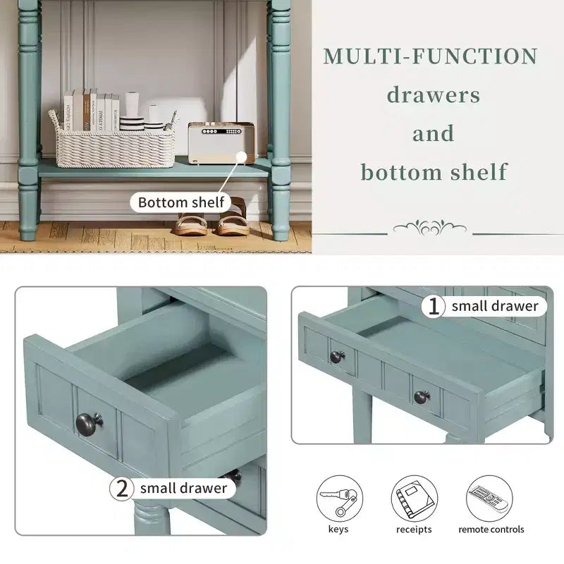 Juliana Solid Wood Console Table with Storage Drawers and Bottom Shelf