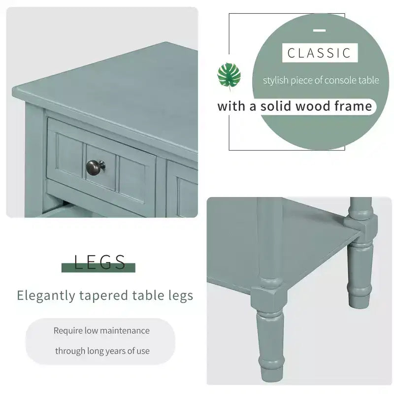 Juliana Solid Wood Console Table with Storage Drawers and Bottom Shelf
