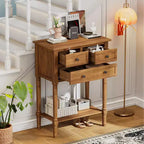 Juliana Solid Wood Console Table with Storage Drawers and Bottom Shelf