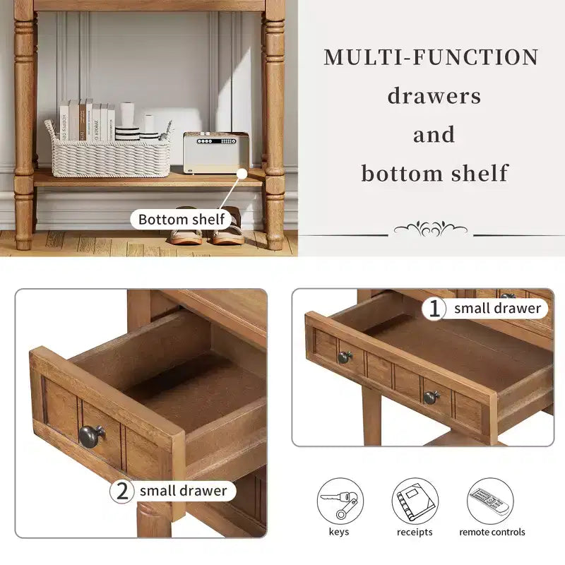 Juliana Solid Wood Console Table with Storage Drawers and Bottom Shelf
