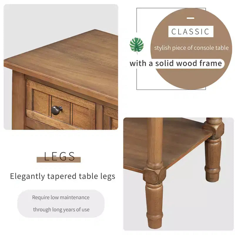 Juliana Solid Wood Console Table with Storage Drawers and Bottom Shelf