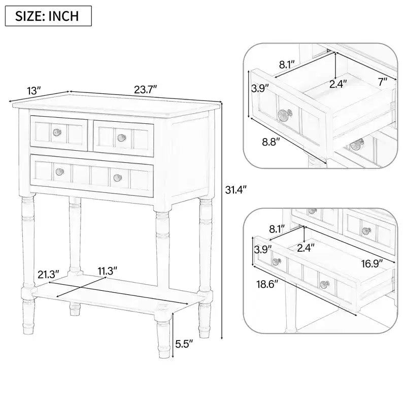 Juliana Solid Wood Console Table with Storage Drawers and Bottom Shelf