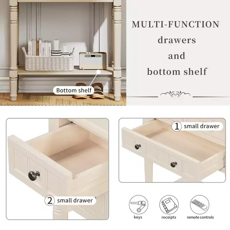 Juliana Solid Wood Console Table with Storage Drawers and Bottom Shelf