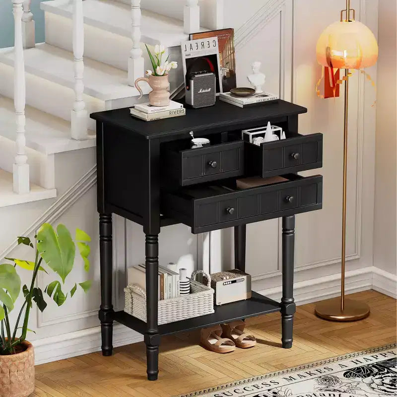 Juliana Solid Wood Console Table with Storage Drawers and Bottom Shelf