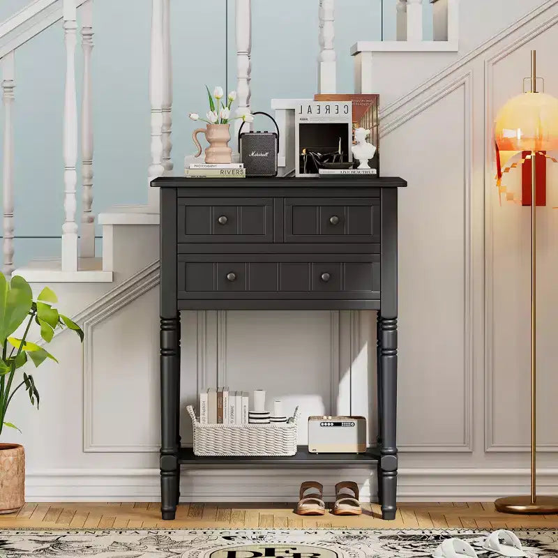 Juliana Solid Wood Console Table with Storage Drawers and Bottom Shelf