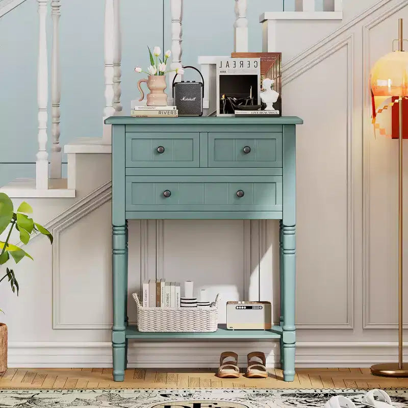 Juliana Solid Wood Console Table with Storage Drawers and Bottom Shelf