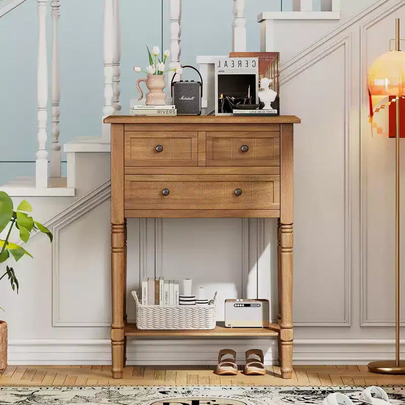 Juliana Solid Wood Console Table with Storage Drawers and Bottom Shelf